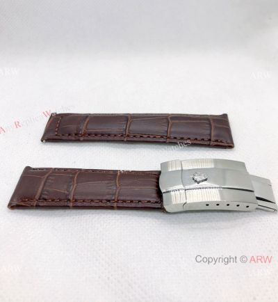 Replacement Replica Rolex Bands Brown Leather with Silver Buckle 20mm